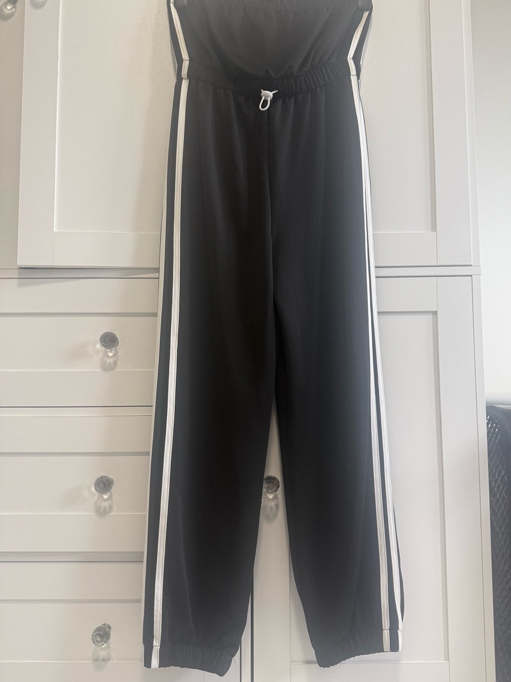 Jumpsuit Black Side Stripe Jogger Style NWT Cosmic Beauty Small - Picture 2 of 6